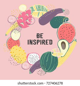 Vegetable hand drawn wreath vector illustration. Farm Market poster. Vegetarian set of organic products. Great for menu, banner, label, logo, flayer