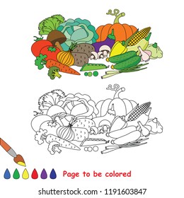 Vegetable Harvest thin black stroke to be colored, the coloring book for preschool kids with easy educational gaming level.