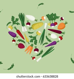 Vegetable heart on light green background - vector background
