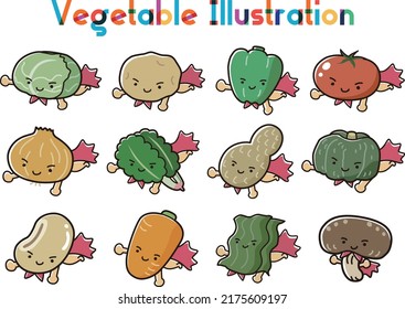 Vegetable hero character illustration set