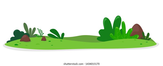 Vegetable hill with bushes and stones. Vector illustration in cartoon flat style. Isolate on white background