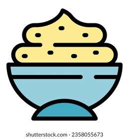 Vegetable hummus icon outline vector. Top bread. Plate meal color flat