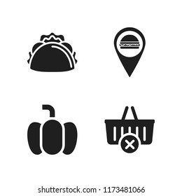 vegetable icon. 4 vegetable vector icons set. pumpkin, taco and burger marker icons for web and design about vegetable theme