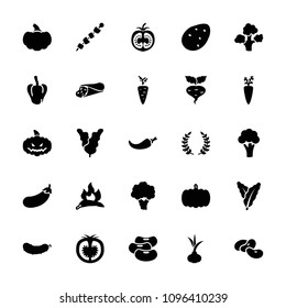 Vegetable icon. collection of 25 vegetable filled icons such as pumpkin, potato, onion, spinach, chili, pepper, cauliflower, bean. editable vegetable icons for web and mobile.