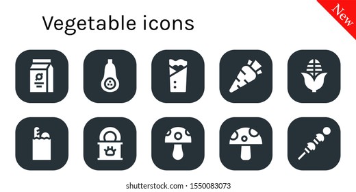 vegetable icon set. 10 filled vegetable icons.  Simple modern icons about  - Beans, Butternut squash, Kebab, Carrot, Corn, Groceries, Tinned food, Mushroom, Vegetables