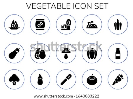 vegetable icon set. 15 filled vegetable icons.  Simple modern icons such as: Avocado, Eggplant, Food, Tin, Mushroom, Taco, Paprika, Pepper, Ketchup bottle, Broccoli, Aubergine