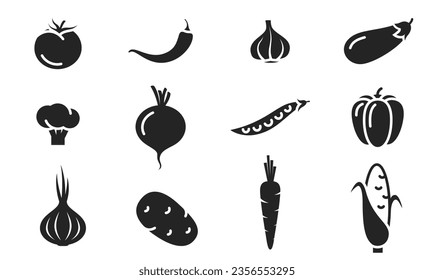 vegetable icon set. agriculture, organic food and harvest symbols. isolated vector images in simple style