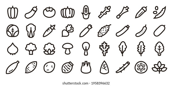 Vegetable Icon Set (Bold outline version)