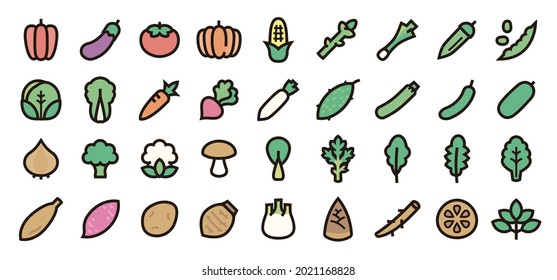 Vegetable Icon Set (Bold outline Color version)