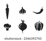 vegetable icon set. carrots, garlic, pepper, bell pepper, beetroot and broccoli. harvest, agriculture and organic food symbols. isolated vector image