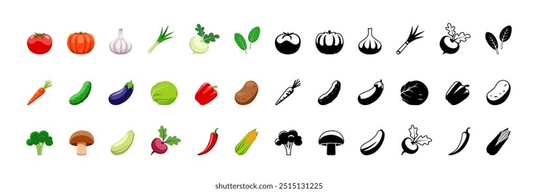 Ícone vegetal. Conjunto de ícone vegetal. Estilo de desenho animado. Silhueta vetorial.