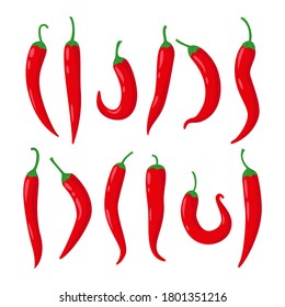 Vegetable icon set of chili pepper. Vector illustration.