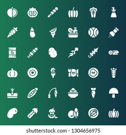 vegetable icon set. Collection of 36 filled vegetable icons included Pumpkin, Carrot, Coconut, Pepper, Courgette, Jelly beans, Mushroom, Salad, Peas, Tuber, Chili, Food, Broccoli