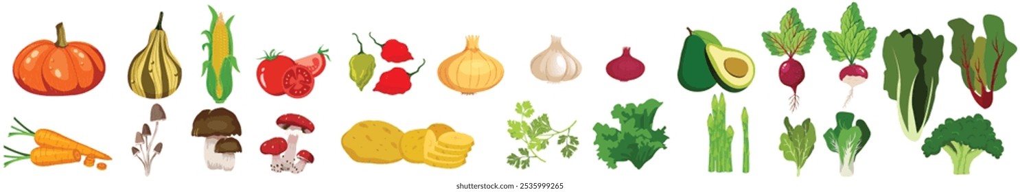 vegetable Icon Set colorful, vegetable vector illustration.