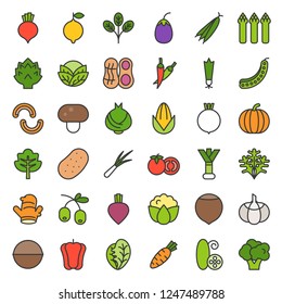 Vegetable icon set, filled outline style vector illustration