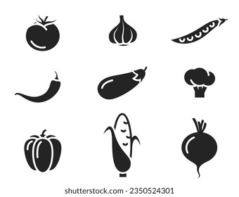 vegetable icon set. harvest, agriculture and organic food symbols. isolated vector image