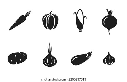 vegetable icon set. harvest, organic food and agriculture symbol. isolated vector image in simple style