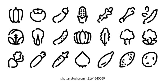 Vegetable icon set (Soft bold line version)