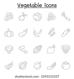 Vegetable icon set in thin line stlye
