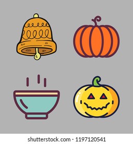 vegetable icon set. vector set about bell, pumpkin and soup icons set.