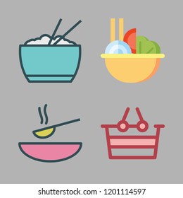 vegetable icon set. vector set about salad, shopping basket, rice and soup icons set.