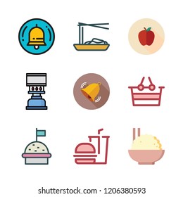 vegetable icon set. vector set about bell, hamburger, noodles and cooking icons set.