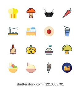 vegetable icon set. vector set about rice, food, seasoning icon and kebab icons set.