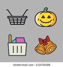 vegetable icon set. vector set about shopping basket, bell and pumpkin icons set.