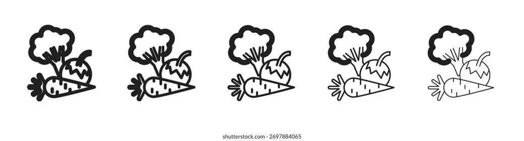 Conjunto de símbolos de iconos de vegetales. Colección de trazo editable.
