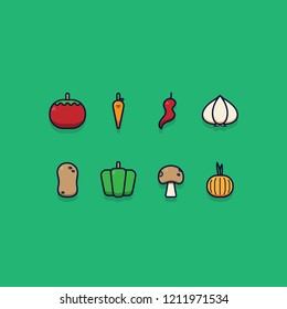 Vegetable icon vector illustration set with outline and detailed style.