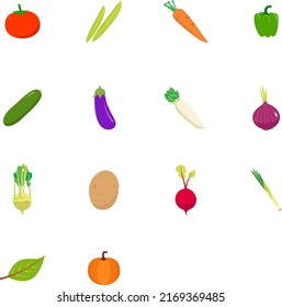 Vegetable icon vector set. Carrot, reddish, tomato and eggplant icons.