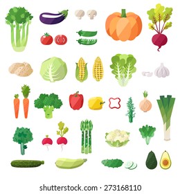 Vegetable icon vector set. Modern flat design. Isolated objects.