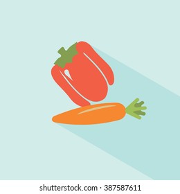 Vegetable icon. Vegetables vector illustration. Vegetables isolated background. Flat design illustration. Pepper icon. Carrot icon. Pepper vector illustration.