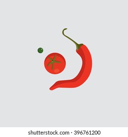 Vegetable icon. Vegetables vector illustration. Vegetables isolated background. Flat design illustration. Pepper icon. Tomato icon. Peas icon. Pepper vector illustration.