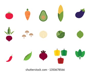 Vegetable icons: avocado, radish, corn, eggplant, tomato, onion