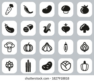 Vegetable Icons Black & White Flat Design Set Big