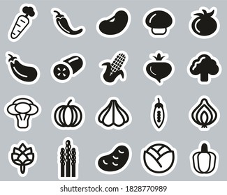 Vegetable Icons Black & White Sticker Set Big