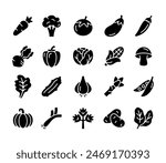 vegetable icons collection in solid black color