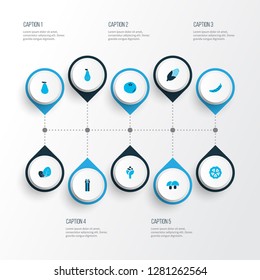 Vegetable icons colored set with acorn, asparagus, ketchup and other nutshell elements. Isolated vector illustration vegetable icons.