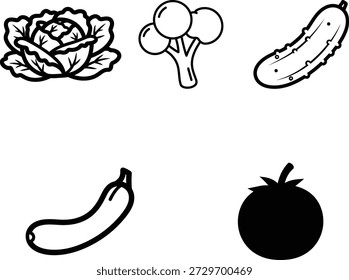 Vegetable icons including cabbage broccoli cucumber eggplant and tomato