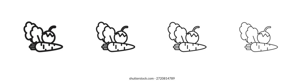 Iconos vegetales delinean el diseño de Vector negro. Línea con trazo editable.