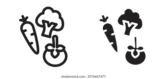 Vegetable icons in outline and stroke versions