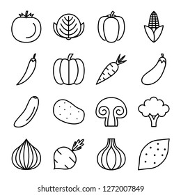 Vegetable icons pack. Isolated vegetables symbols collection.