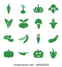 Vegetable icons set. set of 16 vegetable filled icons such as pumpkin, onion, carrot, beet, spinach, pepper, cauliflower, corn, bean, broccoli, aubergine, peas