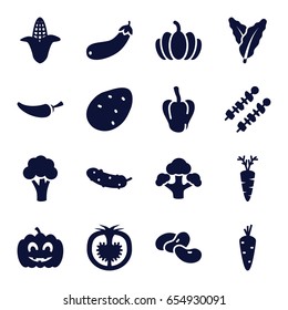 Vegetable icons set. set of 16 vegetable filled icons such as potato, carrot, spinach, pepper, cauliflower, corn, bean, cucumber, pumpkin, broccoli, aubergine, tomato