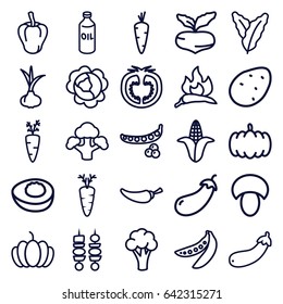 Vegetable icons set. set of 25 vegetable outline icons such as mushroom, pumpkin, potato, onion, carrot, beet, peas, cabbage, spinach, chili, pepper, eggplant, cauliflower