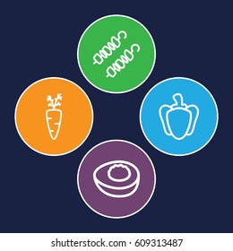 Vegetable icons set. set of 4 vegetable outline icons such as pepper, avocado, kebab