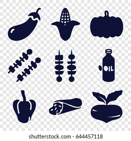 Vegetable icons set. set of 9 vegetable filled icons such as pumpkin, beet, pepper, eggplant, corn, oil, wrap sandwich