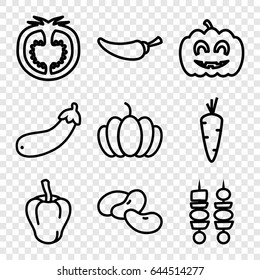 Vegetable icons set. set of 9 vegetable outline icons such as carrot, pepper, bean, pumpkin, aubergine, tomato, pumpkin haloween