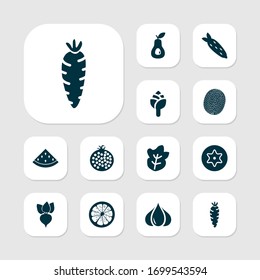 Vegetable icons set with artichoke, dad, root vegetable and other nature elements. Isolated vector illustration vegetable icons.